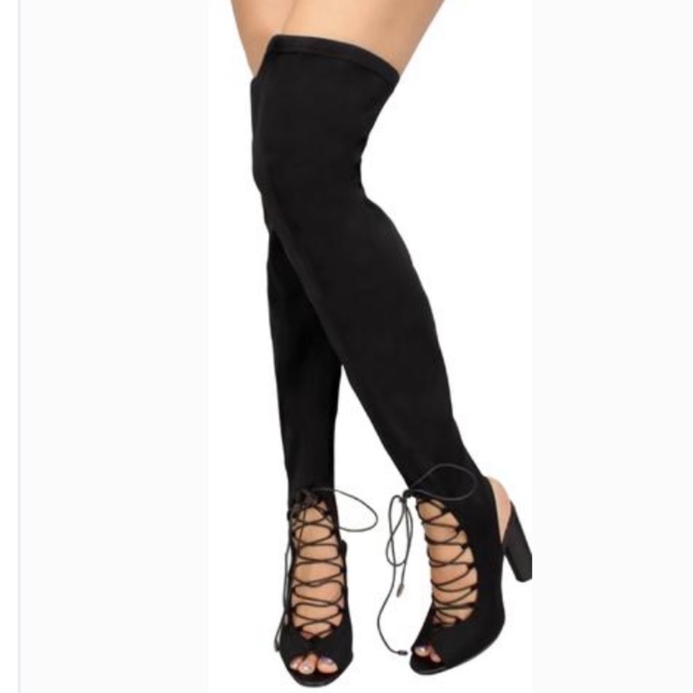 🔥Salr🔥Black open Heel and toe Thigh High boot